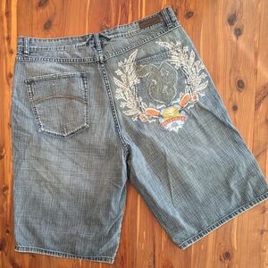 Pelle Pelle Blue Embroidered Crest Denim Shorts